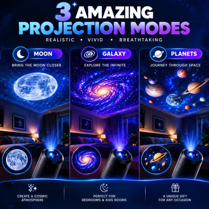 Original 3-in-1 Galaxy Star Projector Lamp – Adjustable Focus, Touch Control & USB Powered