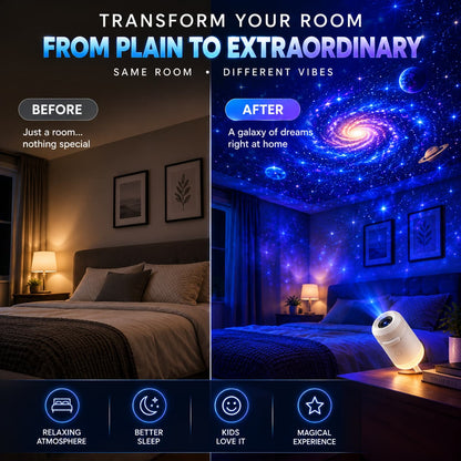 Original 3-in-1 Galaxy Star Projector Lamp – Adjustable Focus, Touch Control & USB Powered